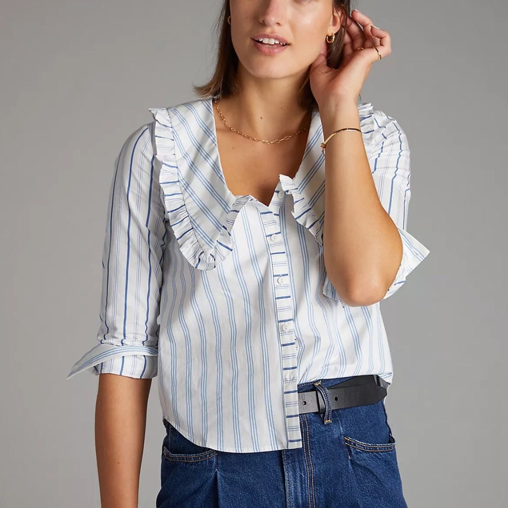 Maeve by Anthropologie | Ruffled Collar Button Down Top Size 2